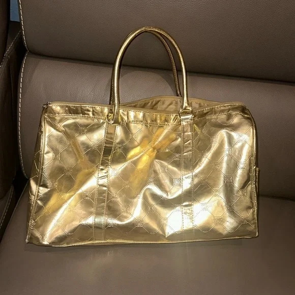 GOLD duffle bag y2k travel vacation bag metallic gold duffle bag carryon keepall - Picture 3 of 17